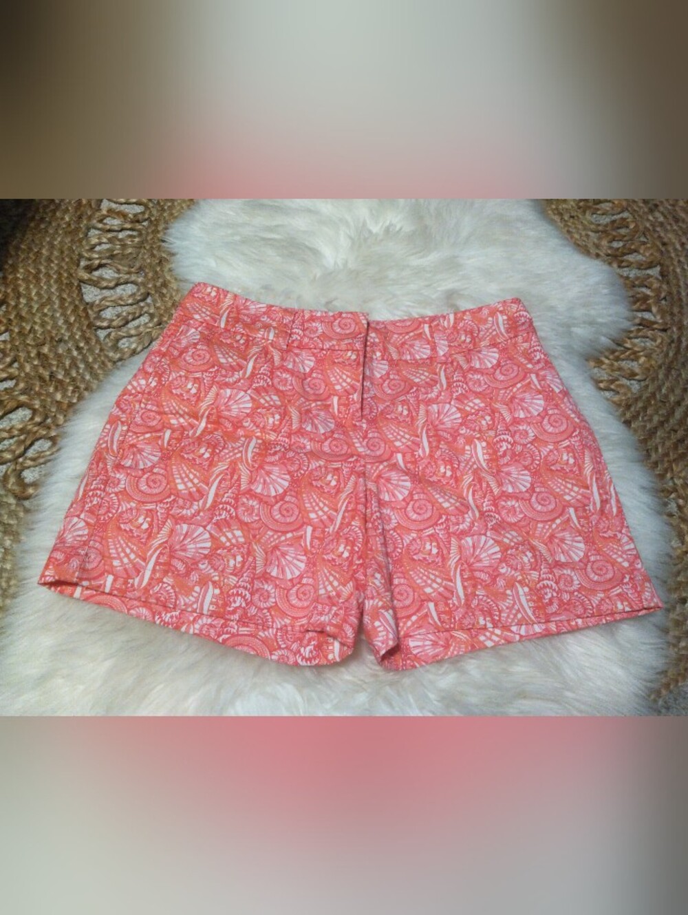 Vineyard Vines Chino Shorts Shell Print Pink Stretch Pockets Women's Size 2
